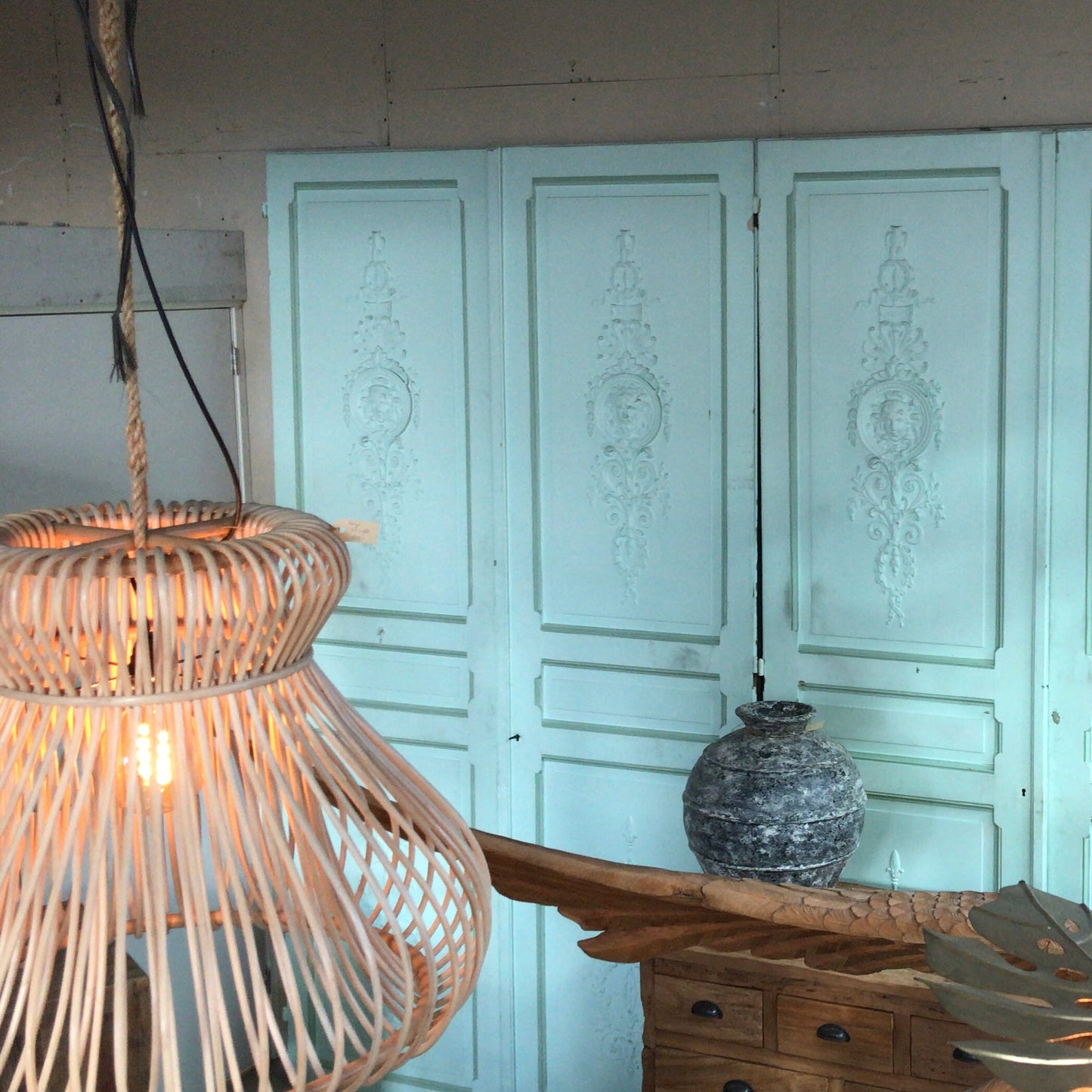 Rieten plafondlamp met E27 fitting