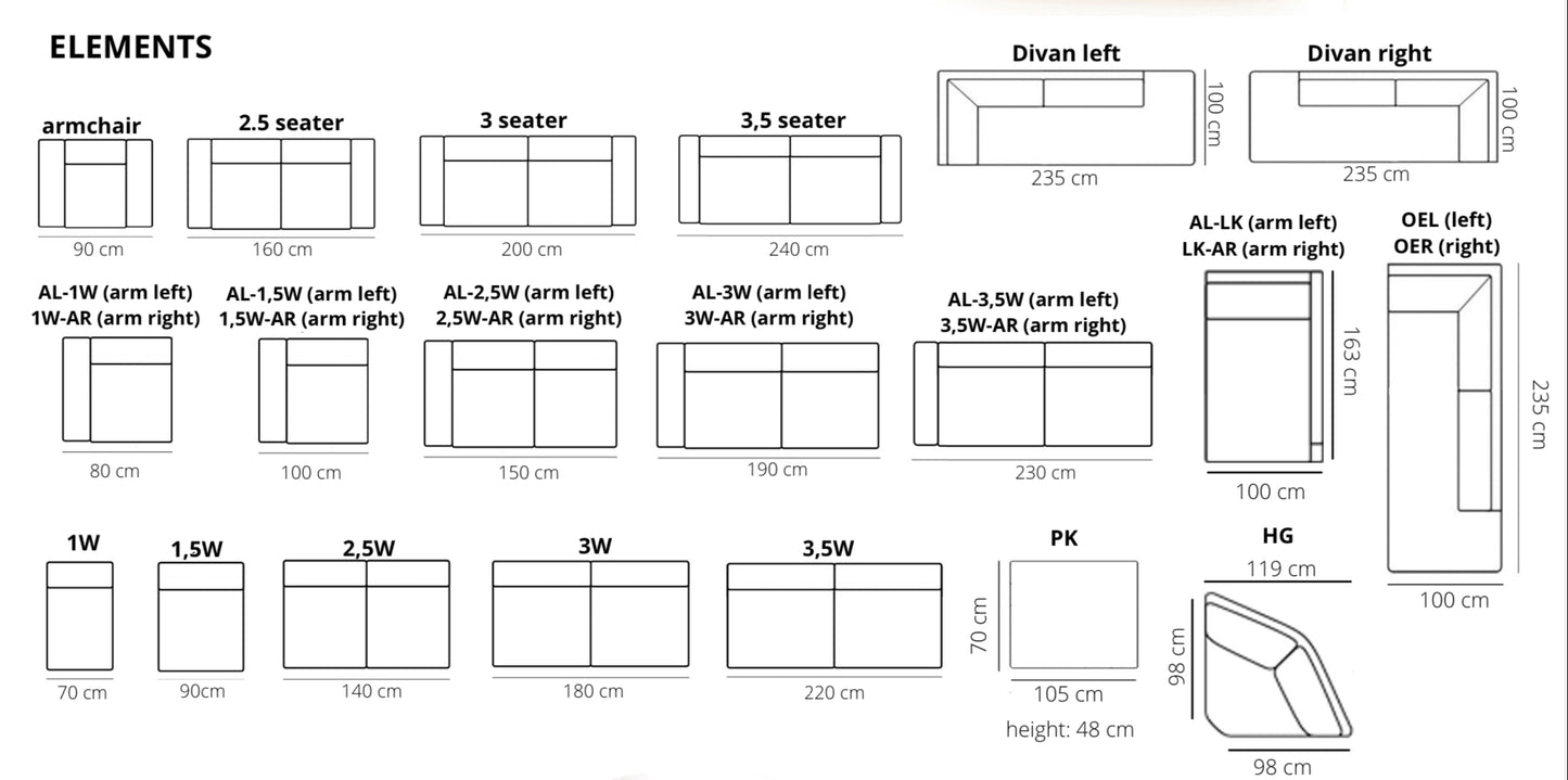 Jackson 3,5-zitsbank (240 cm)