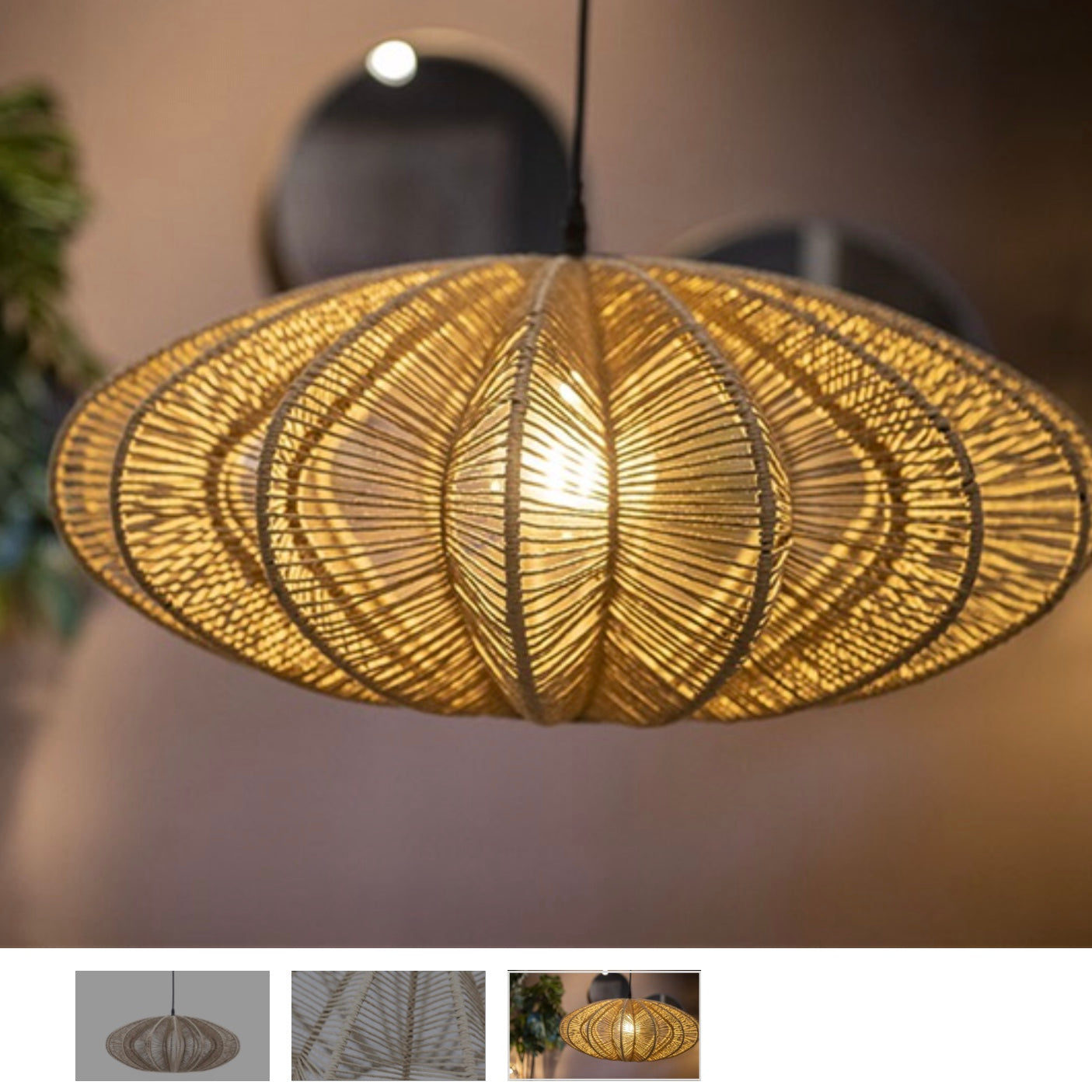 Plafondlamp zwart en naturel